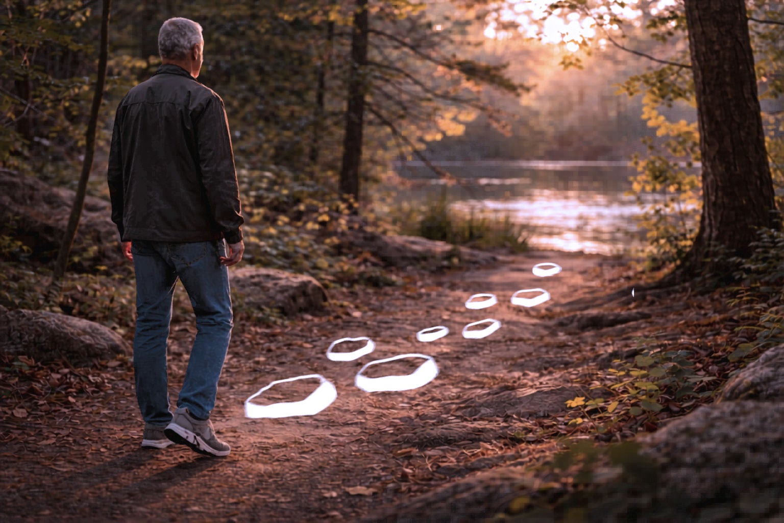Person walking on a wooded path.